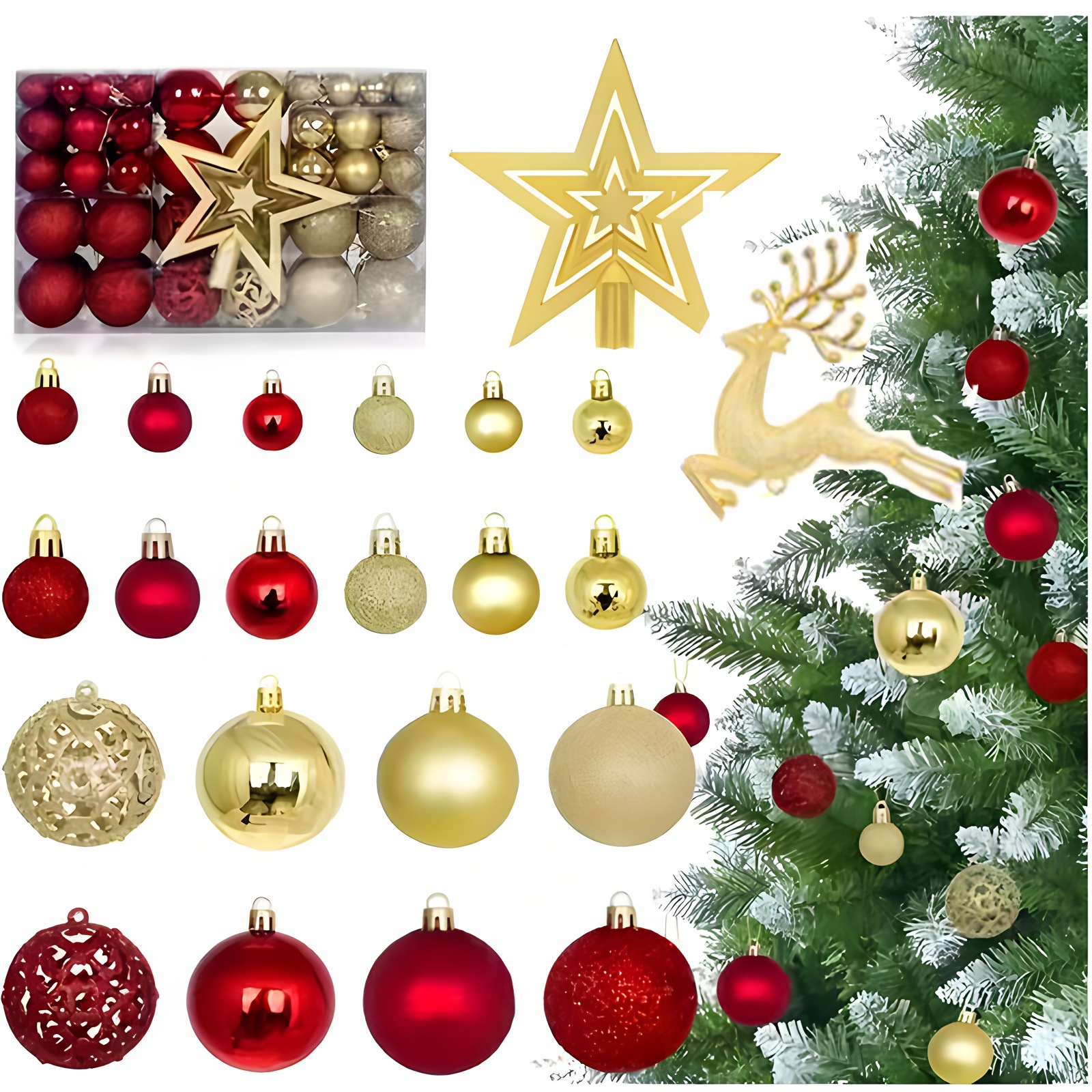 工厂直销现货圣诞球102pcs套装镂空球圣诞节装饰品麋鹿挂圣诞树