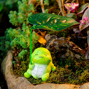 树叶乘凉青蛙熊猫摆件鱼池微景布置观庭院造景家居阳台小摆件树脂