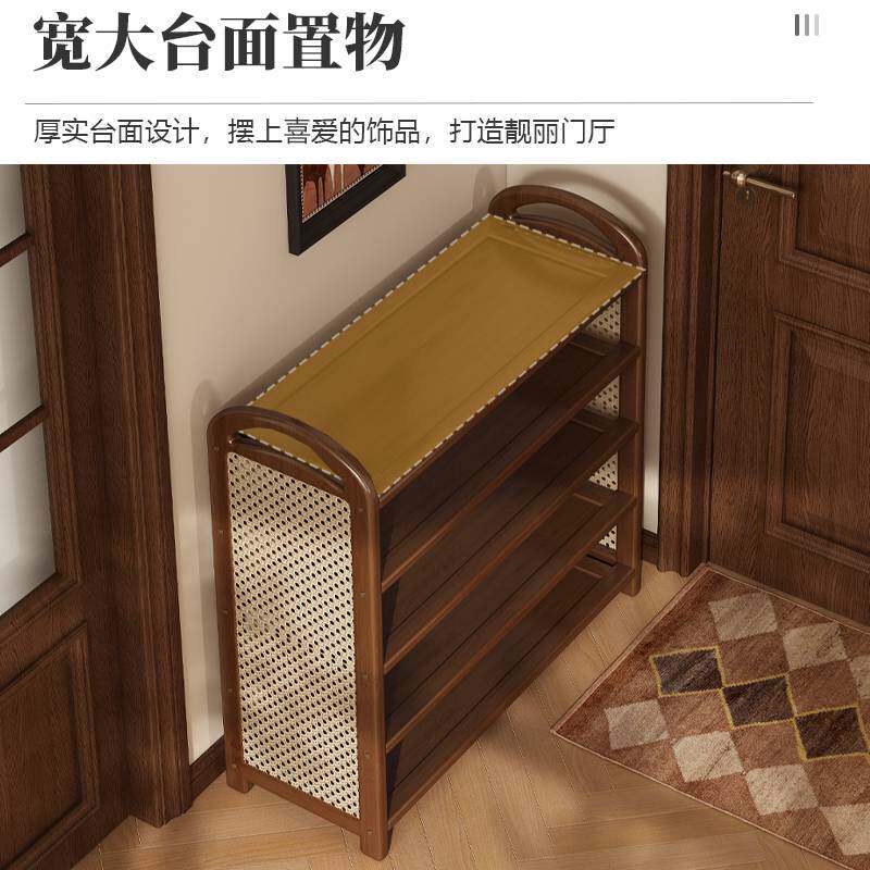 复古风鞋架子多层家用门口2025新款窄小藤编鞋子收纳架轻奢风鞋柜