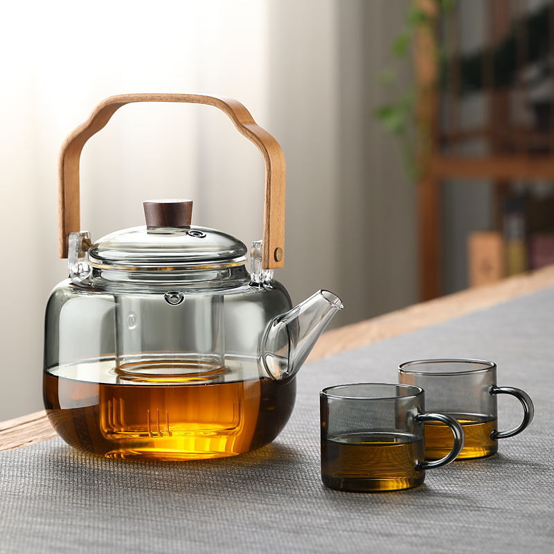 高硼硅玻璃提梁壶耐高温玻璃茶壶家用蒸煮一体围炉煮茶壶茶具套装