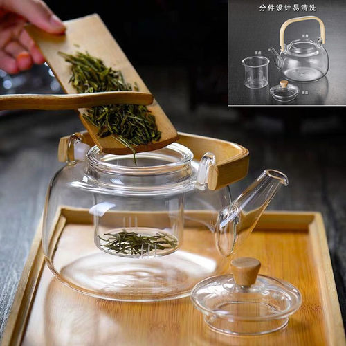 透明玻璃器皿养生煮茶泡茶壶竹把四方提梁烧水壶围炉煮茶壶