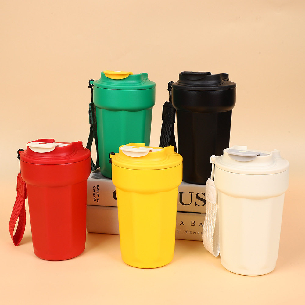 不锈钢八角咖啡杯男女双层真空保温杯户外水杯提绳随行定做