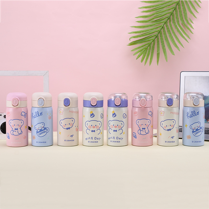 可爱304不锈钢儿童保温杯户外女学生弹跳吸管水杯口袋杯