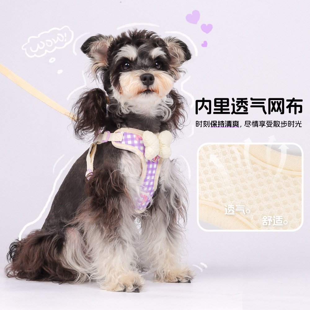 新款狗狗胸背带蝴蝶结柔软舒适甜美风狗狗胸背带防挣脱狗狗牵引绳