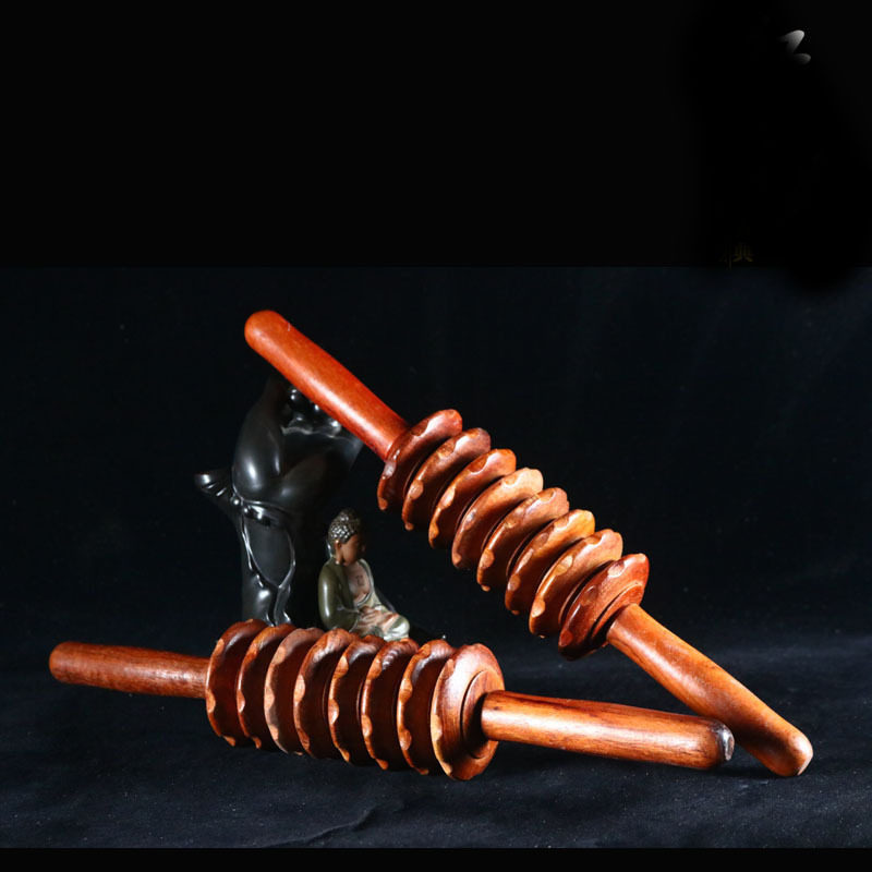 木制手动推背滚轮推腿按摩轮按摩器木质直款按摩器