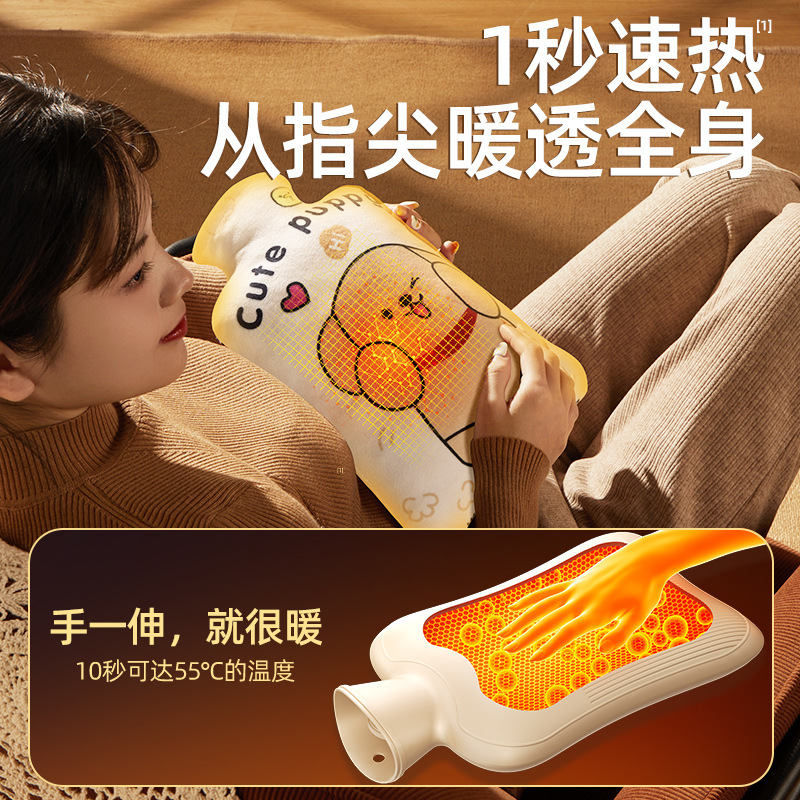 新款图案注水热水袋加厚防爆暖腰热敷宫腹肚子暖手宝女学生毛绒