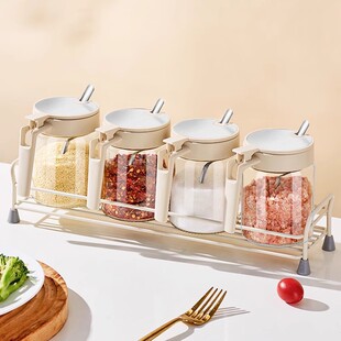 厨房调料瓶透明玻璃调味罐塑料把手调味料盒家用盐罐送不锈钢钢勺