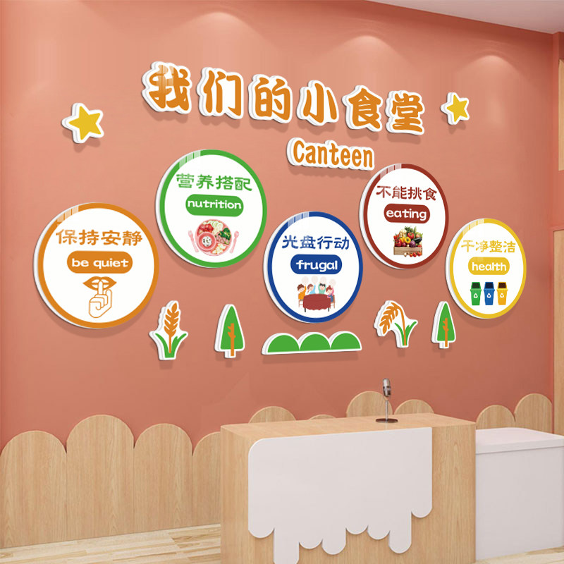热销幼儿园食堂墙面装饰画餐厅环创成品饭桌托管班级背景墙面装饰