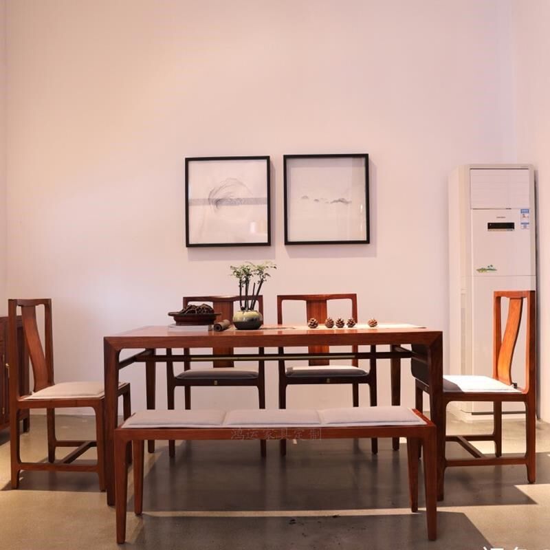 热销苏梨新中式餐桌椅组合实木餐椅子餐厅家具现代简约长方形饭台