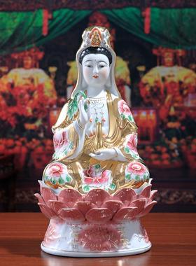 陶瓷净瓶观音菩萨佛像描金南海观世音菩萨供奉神像菩萨像陶瓷摆件