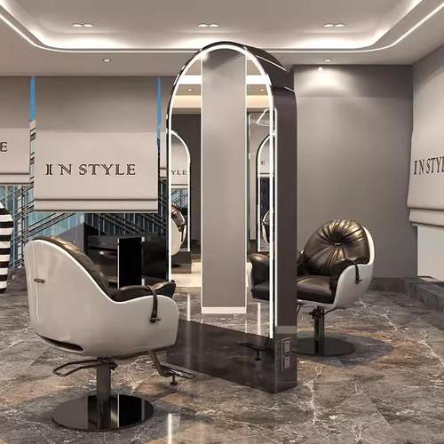 理发店剪发烫染镜子落地单双面镜台带灯发廊专用不锈钢美发镜台