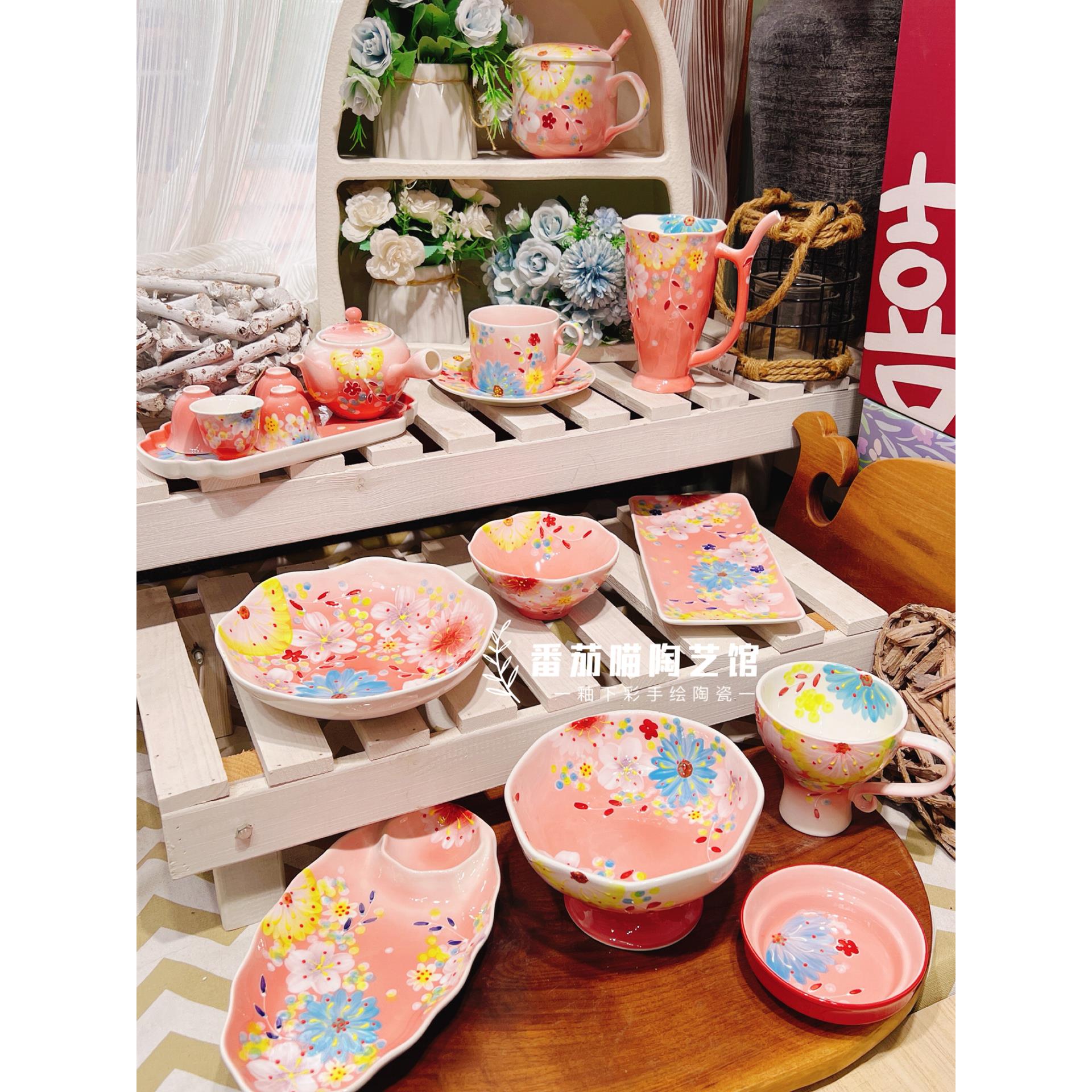 新款濑户烧陶瓷釉下彩手绘浮雕盘子家用餐具高温水杯米饭碗马克杯