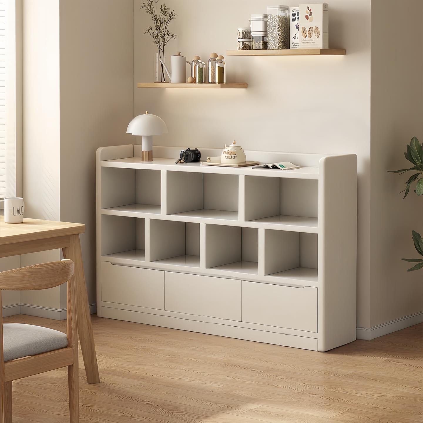 收纳柜客厅落地靠墙矮柜餐桌边柜茶水柜白色格子收纳柜置物柜书柜