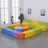 长条换鞋 凳子幼儿园软包儿童组合早教中心彩色围栏家长休息椅沙发