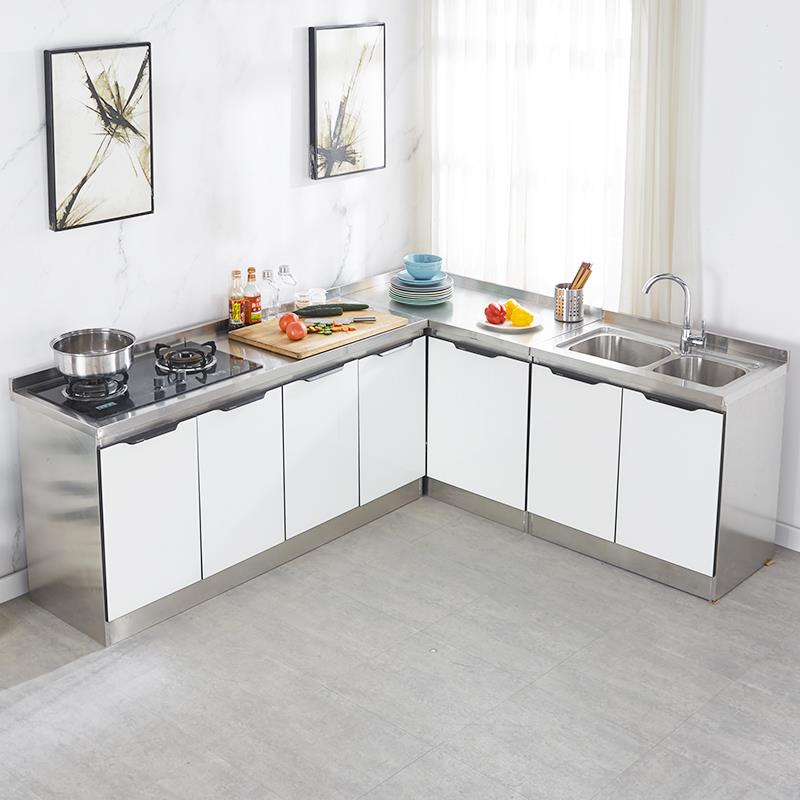 橱柜简易不锈钢灶台柜家用厨房多功能碗柜水槽柜子租房用厨柜定制