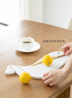 若奈家居 天然大理石切菜板食品级牛扒盘锅垫黄铜镶嵌艺术托盘板