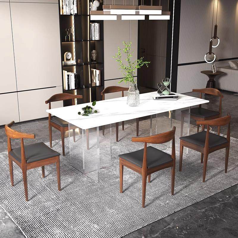 亚克力悬浮岩板餐桌椅设计师创意高端小户型家用现代轻奢意式餐桌