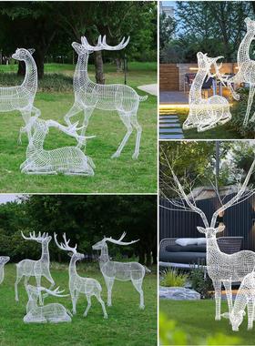 户外不锈钢雕刻梅花鹿雕刻草坪公园森林销售部夜光线模拟动物饰品