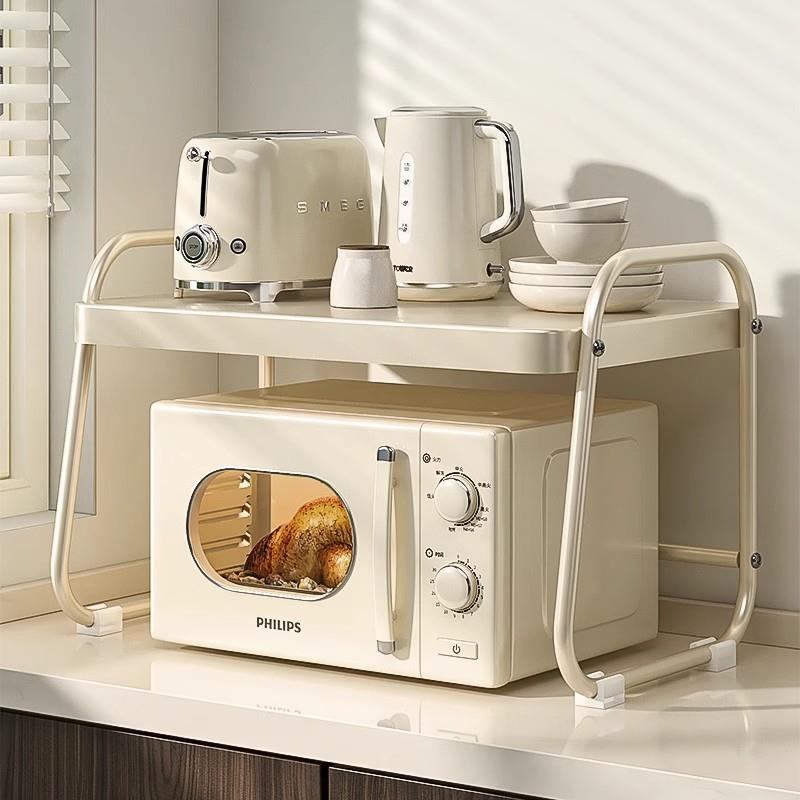 日本进口MUYHE厨房置物架微波炉烤箱架子双层电饭锅台面收纳架