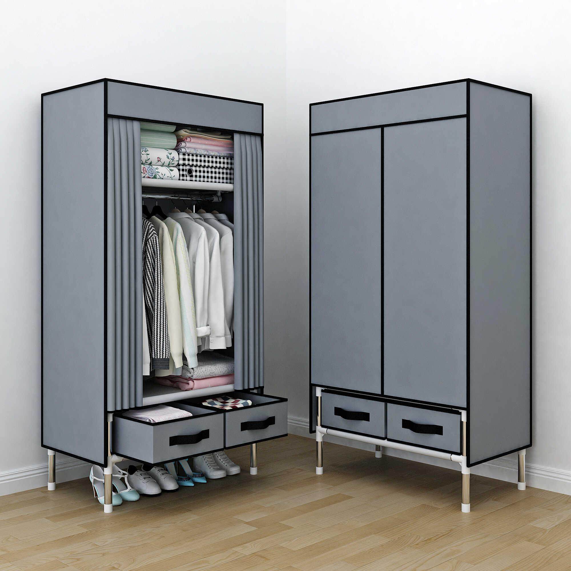 衣柜家用卧室简易现代布衣柜全钢架组装出租房用钢管加粗加固