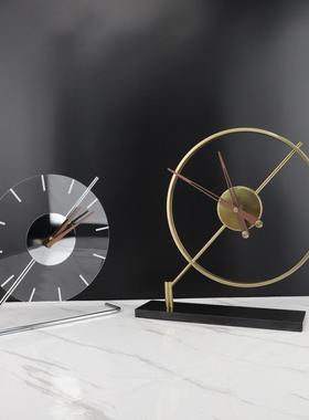 北欧轻奢亚克力金属时钟台钟桌面摆件客厅卧室书房样板房家居饰品