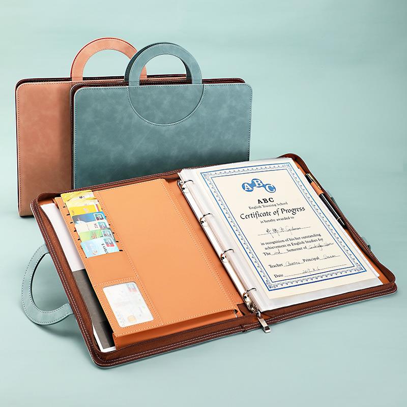 a4多功能销讲夹置业顾问拉链包销售夹保险售楼部4S店谈单夹皮质工