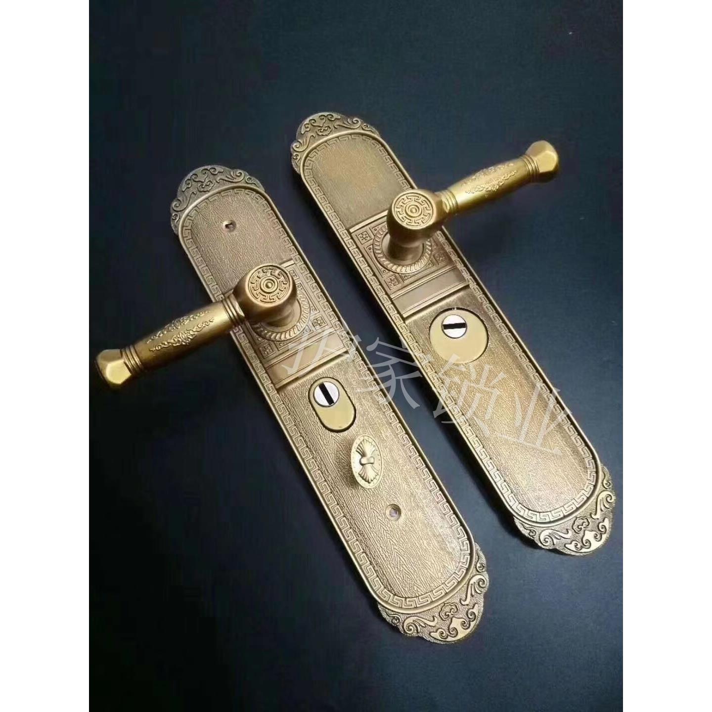 欧式大门锁铝合金房门锁防盗门锁双开门对开门把手加厚铝合金面板