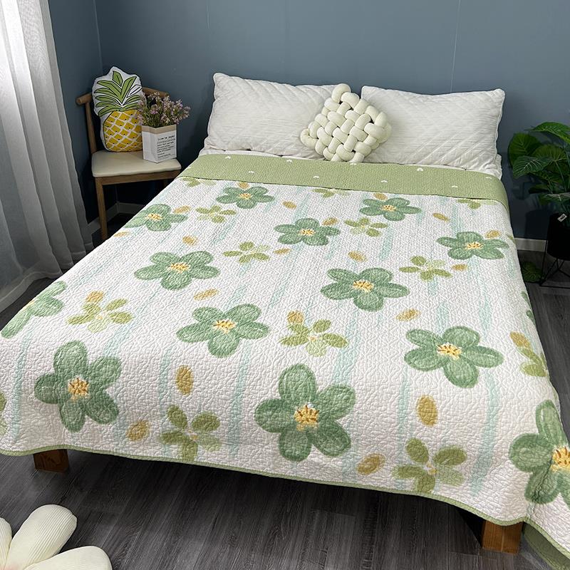 纯棉绗缝夹棉不易皱床单单件外贸碎花全棉床盖夏季双面两用衍缝垫