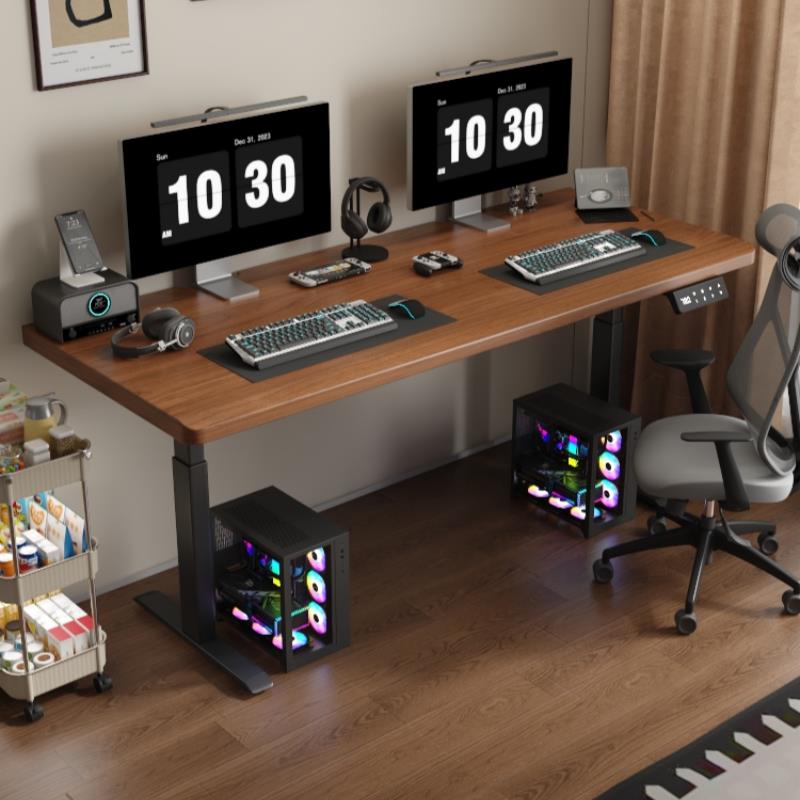 电动升降桌纯实木实心电脑桌学习桌书桌可升降调节电竞桌家用办公