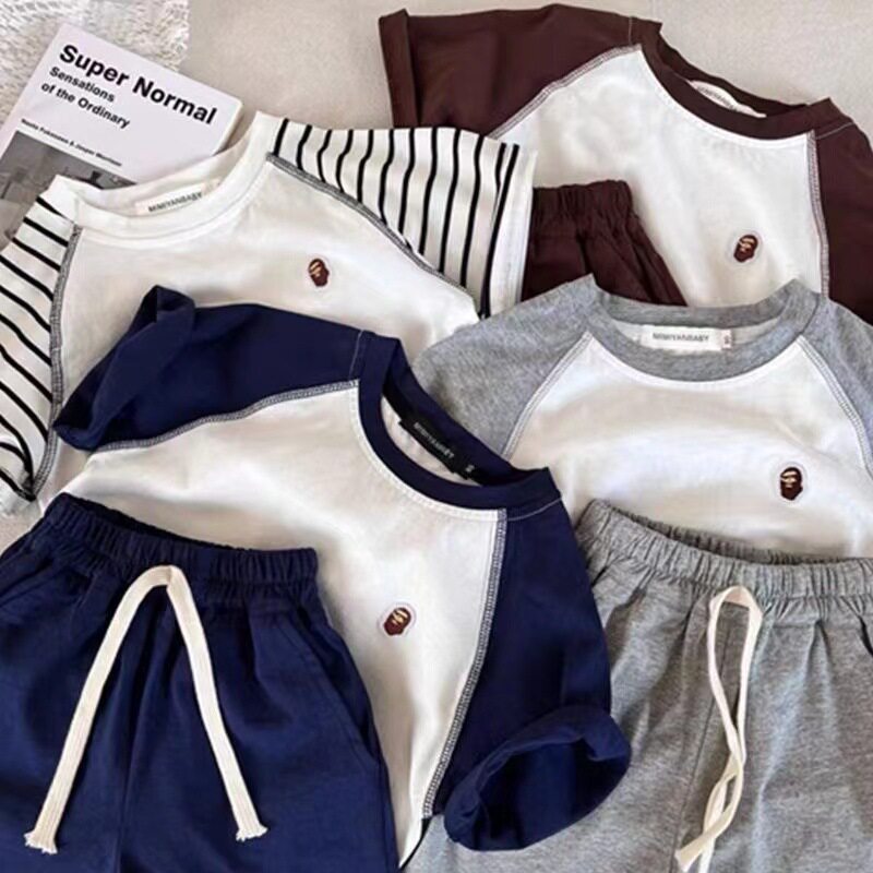 夏季儿童运动套装2025男孩休闲短袖上衣宝宝纯棉短裤男童休闲两件