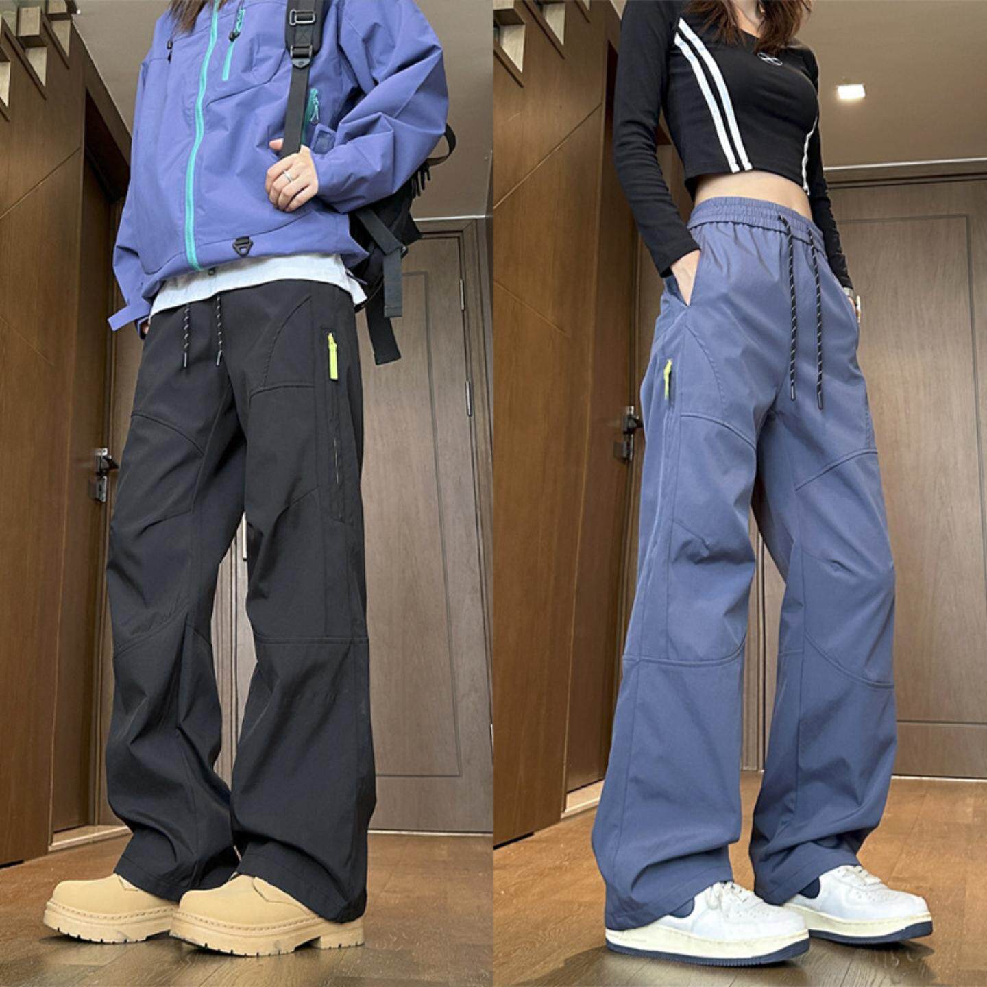 HK9663爆款 冲锋裤男女秋季直筒显瘦宽松大码防水拉链工装裤