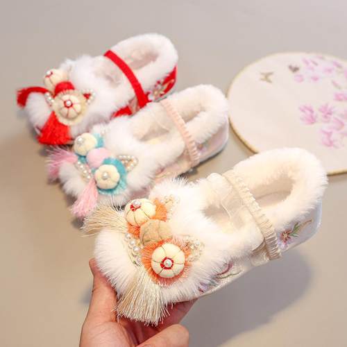女童汉服鞋秋冬季加绒古风宝宝虎头鞋国风儿童绣花鞋宝宝手工棉鞋