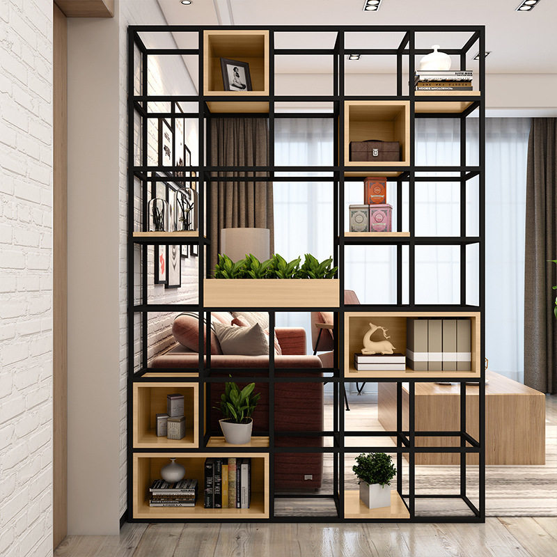 多层实木铁艺展示架工作室办公休闲隔断置物高架家用落地书架酒架