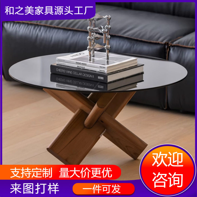 轻奢现代钢化玻璃圆形茶几
