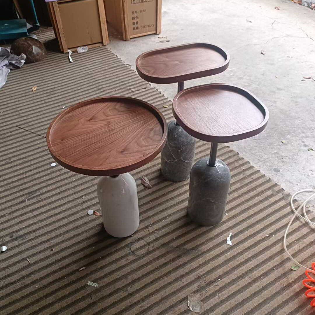 沙发客厅小茶几圆形胡桃木移动茶桌创意样板间设计师家具角几