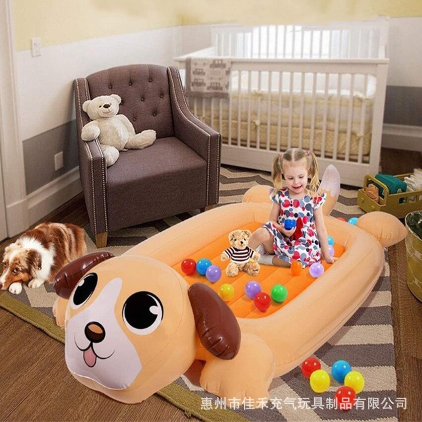 供应 充气折叠儿童床 加厚植绒pvc宝宝睡垫创意狗狗造型睡床 批发