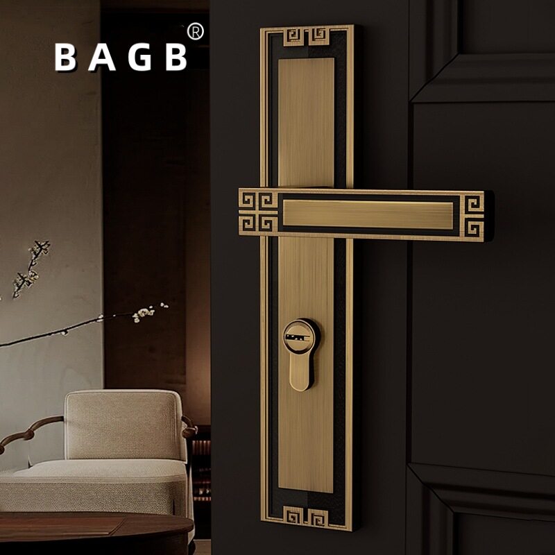 BAGB新中式铜门锁室内卧室分体锁房门锁具执手锁静音家用黄铜门锁