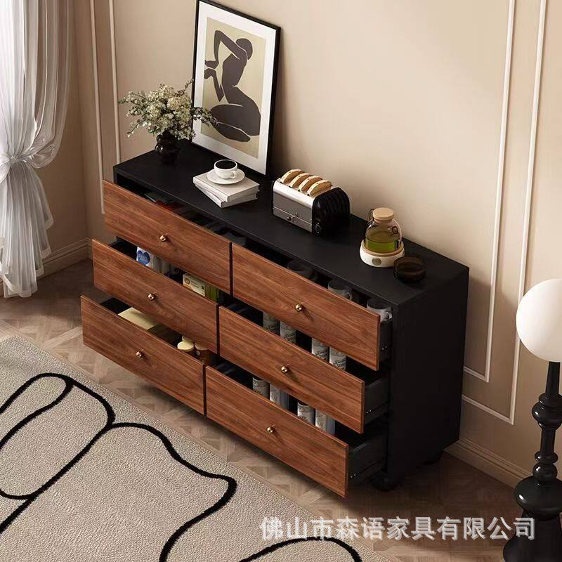 实木中古风五斗柜六斗柜胡桃木色客厅卧室八九斗靠墙落地储物收纳