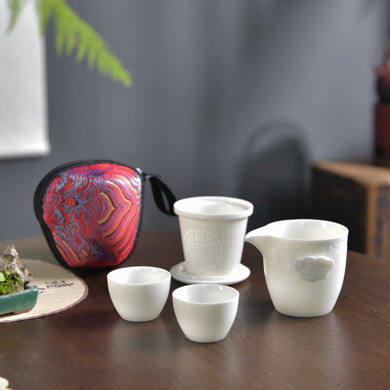 旅行茶具便携户外羊脂玉外出行小型快客露营收纳陶瓷茶具茶杯批发
