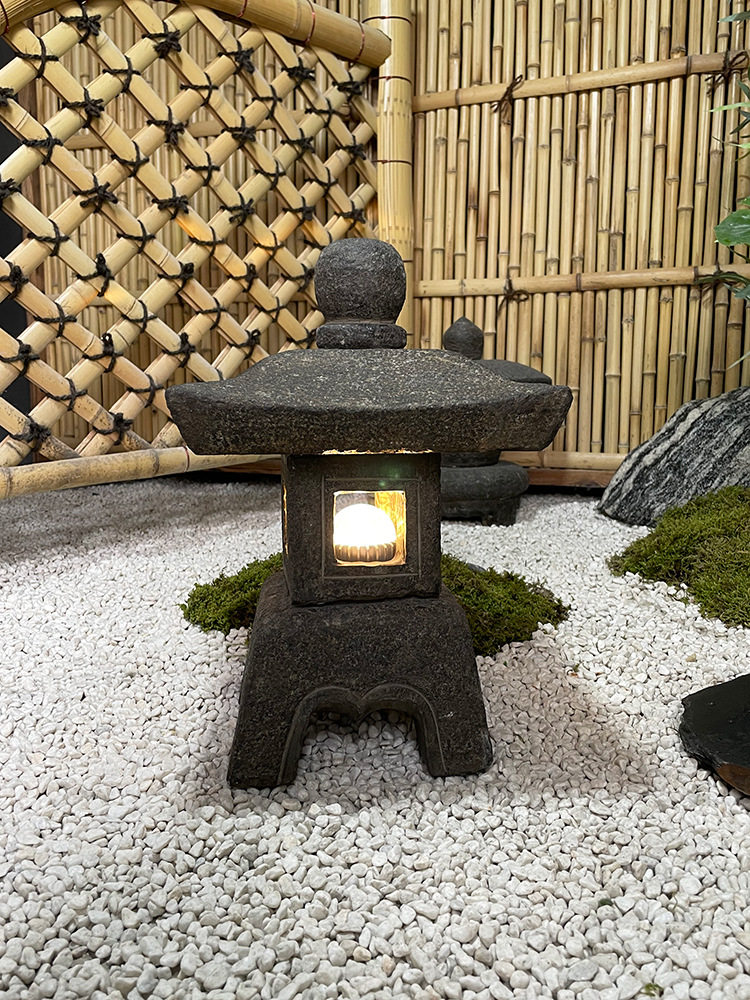 石灯庭院日式石灯笼仿古青石头灯户外中式电石灯园林景观石雕摆件