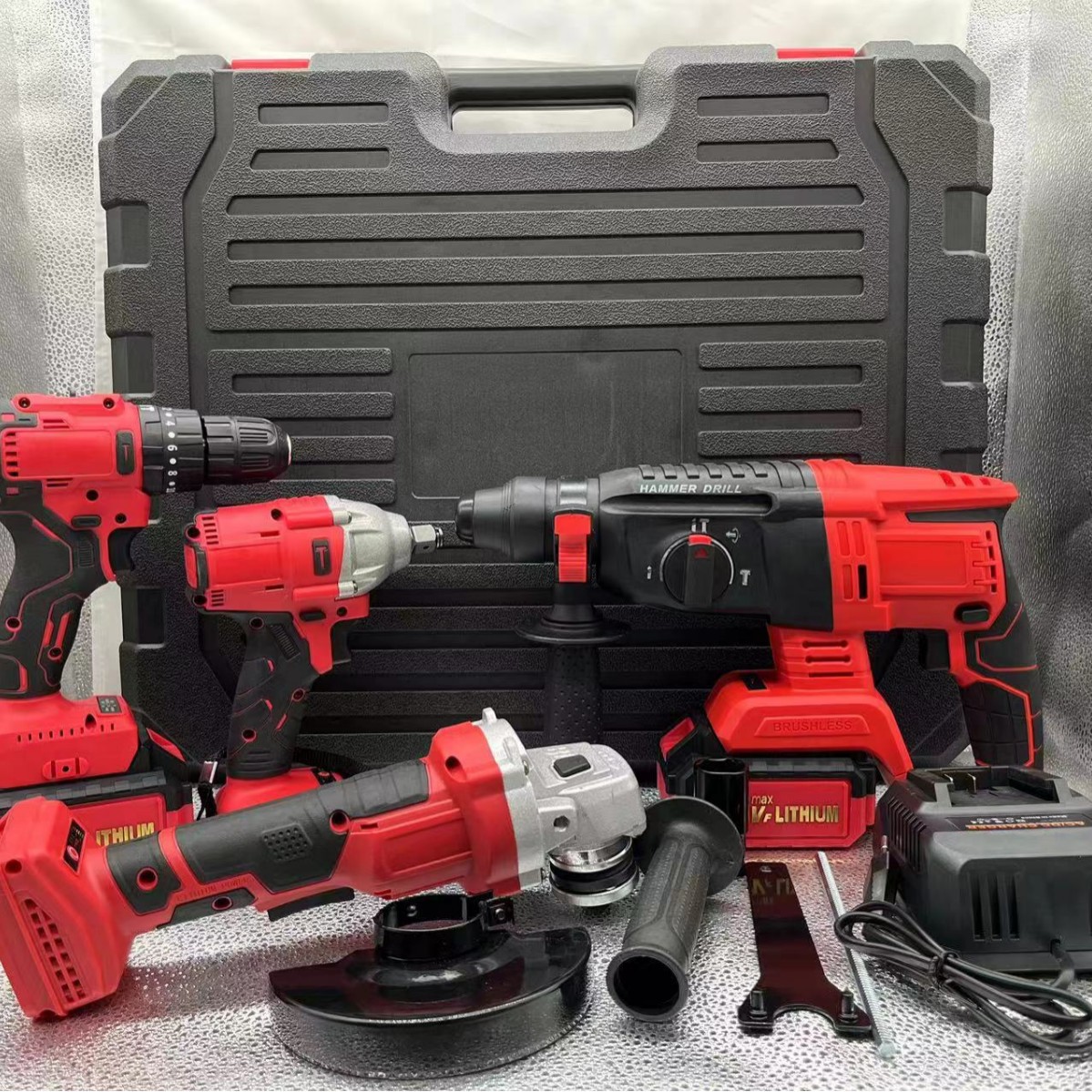 4件套套装工具角磨机+扳手+电锤+冲击电钻锂电工具充电式电动工具