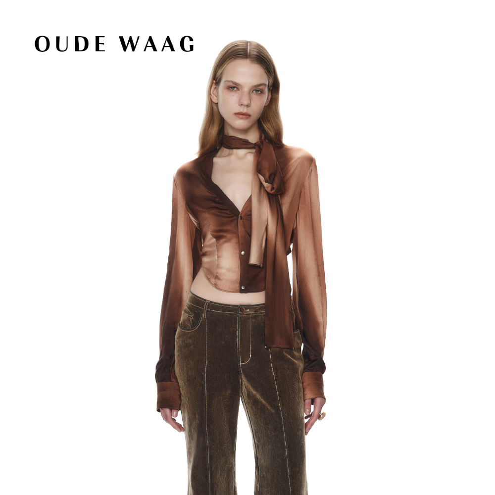 OUDE WAAG 25春夏 V领绕脖丝巾真丝女装短衬衣