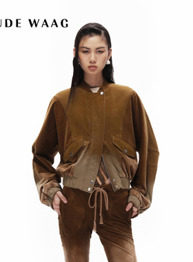 OUDE WAAG  做旧开襟短款洗水拼接女装卫衣