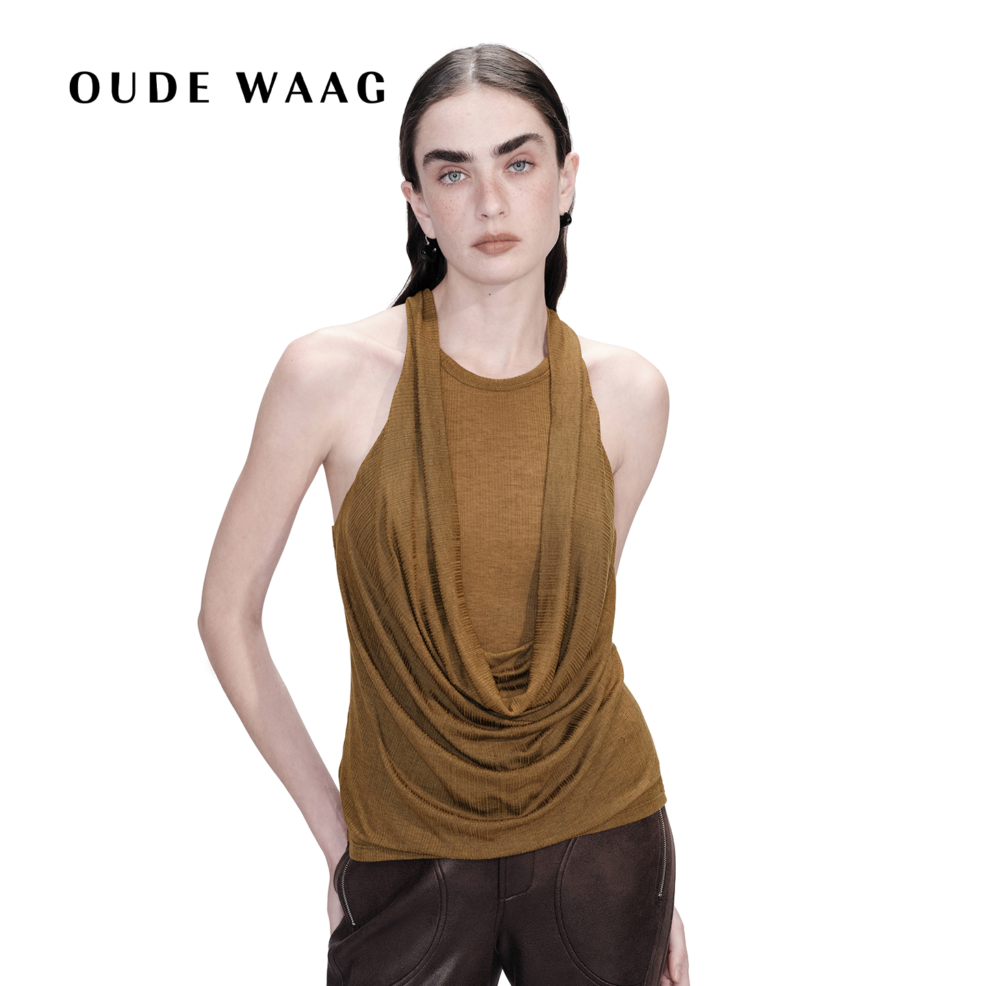 【孟子义同款】OUDE WAAG 26新款 优雅荡领假两件垂坠螺纹背心
