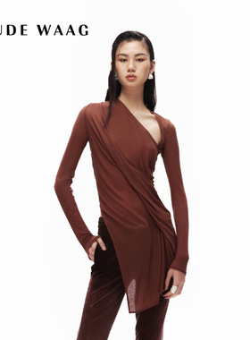 OUDE WAAG  螺纹立体剪裁垂坠不对称女装上衣