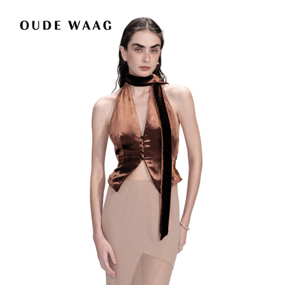 OUDEWAAG复古砖红色丝绒马甲