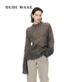 25秋冬新款 OUDE WAAG 慵懒宽松简约双色坑条马海毛针织上衣