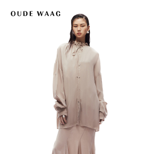 抽褶系绳女装 砂洗铜氨丝优雅长款 衬衣 WAAG OUDE