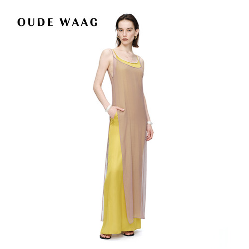 OUDEWAAG真丝假两件浮影连衣裙