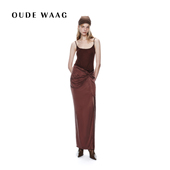 25早秋新款 OUDE WAAG 高级独特铜氨丝拼接扭印花吊带连衣裙